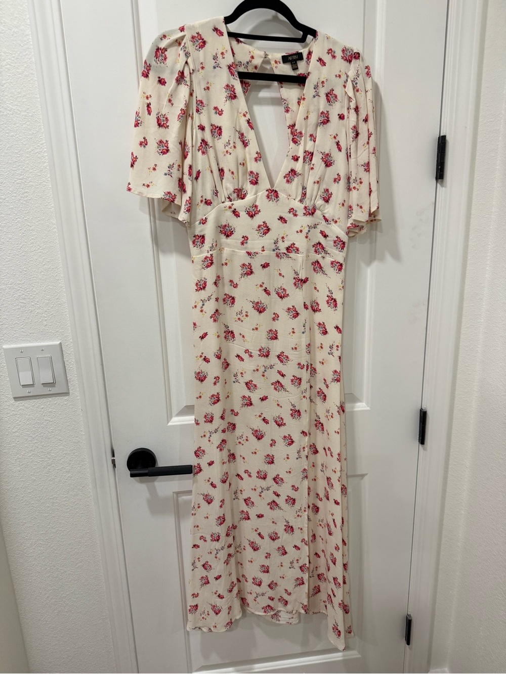 AFRM Cream Midi Dress with Red Floral Print